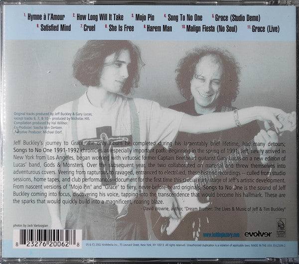 Jeff Buckley & Gary Lucas – Songs To No One 1991-1992 - CD