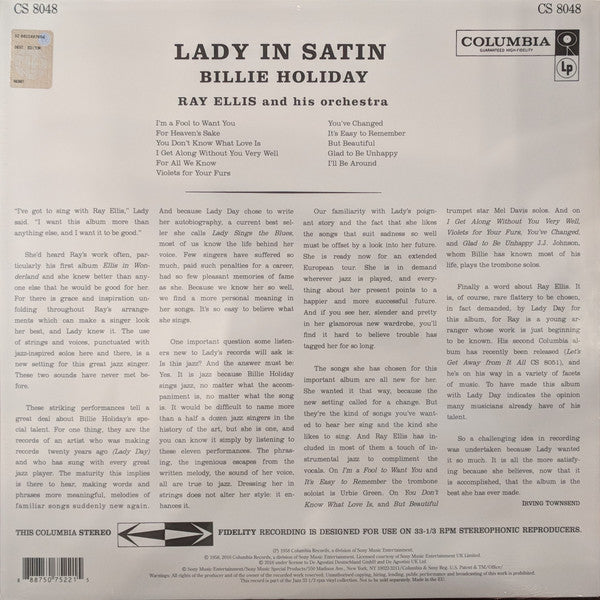 Billie Holiday With Ray Ellis And His Orchestra – Lady In Satin - LP