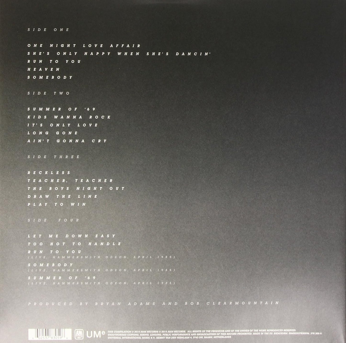 Bryan Adams – Reckless - LP