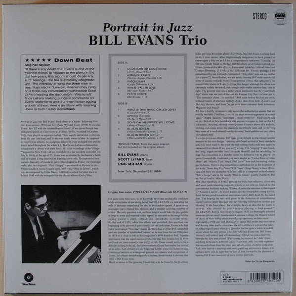 Bill Evans Trio – Portrait In Jazz - LP