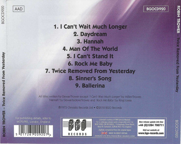 Robin Trower – Twice Removed From Yesterday - CD