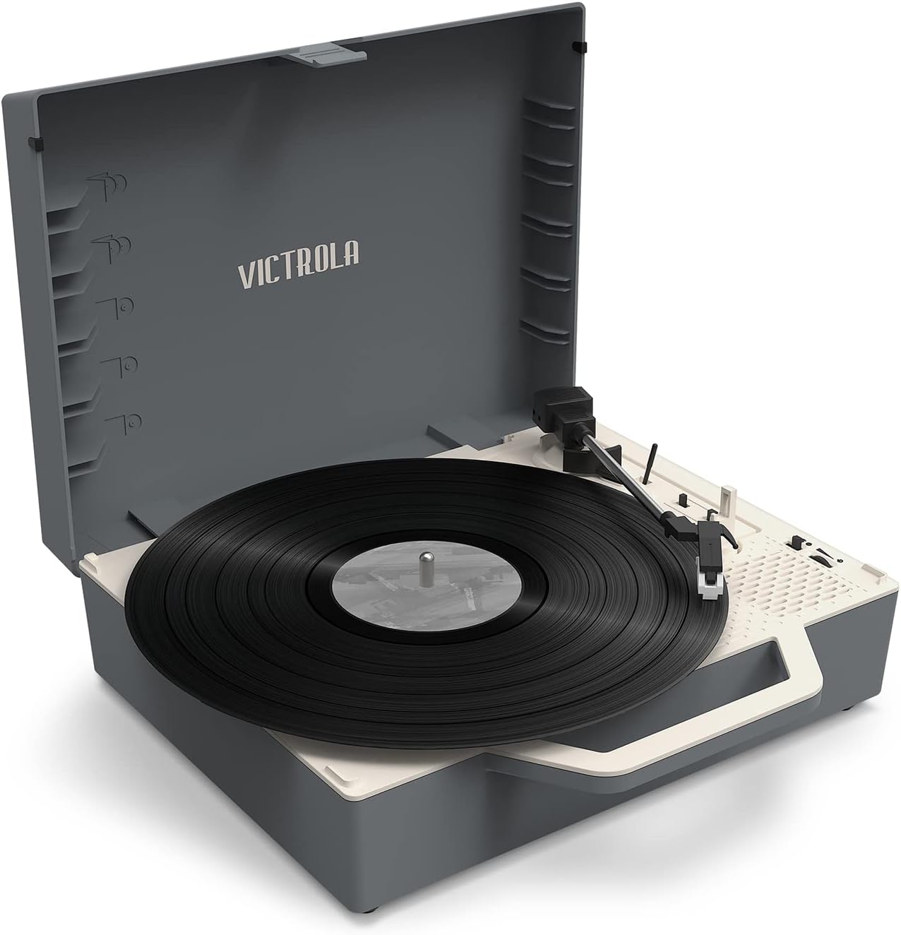 Victrola Re-Spin Sustainable Suitcase Vinyl Record Player, 3-Speed (33 1/3, 45 & 78 RPM), Belt-Driven Bluetooth Turn Table with Built-in Bass Radiator, 3.5mm Headphone Jack