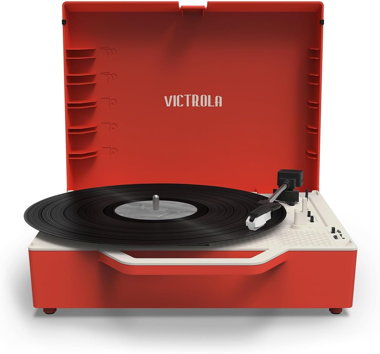 Victrola Re-Spin Sustainable Suitcase Vinyl Record Player, 3-Speed (33 1/3, 45 & 78 RPM), Belt-Driven Bluetooth Turn Table with Built-in Bass Radiator, 3.5mm Headphone Jack
