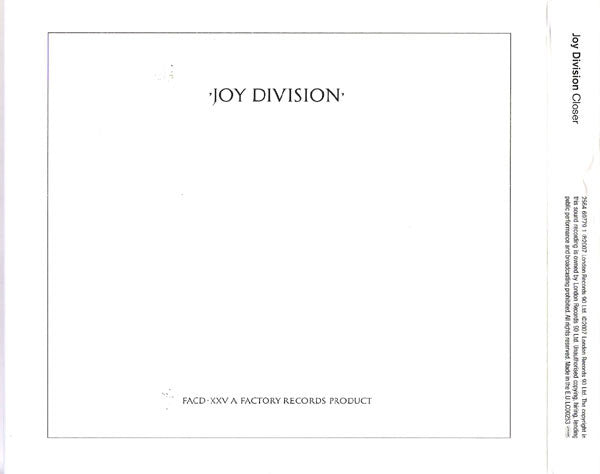 Joy Division – Closer - CD Doble