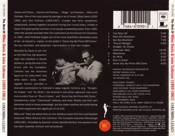 Miles Davis & John Coltrane – The Best Of Miles Davis & John Coltrane (1955-1961) -CD