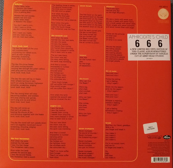 Aphrodite's Child – 666 (The Apocalypse Of John 13/18) - LP Rojo