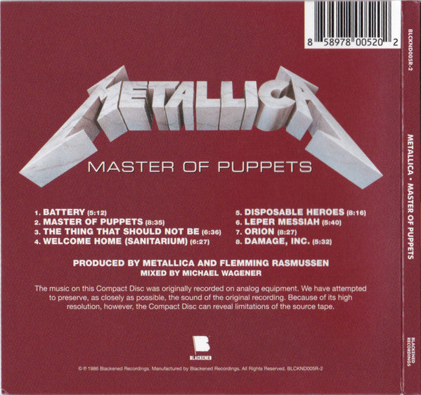 Metallica – Master Of Puppets - CD