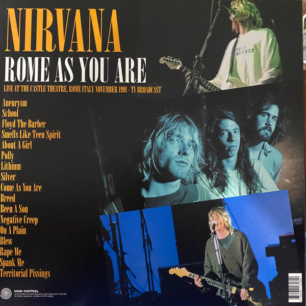 Nirvana – Rome As You Are (Live At The Castle Theatre, Rome, Italy, November 1991 TV Broadcast) - LP