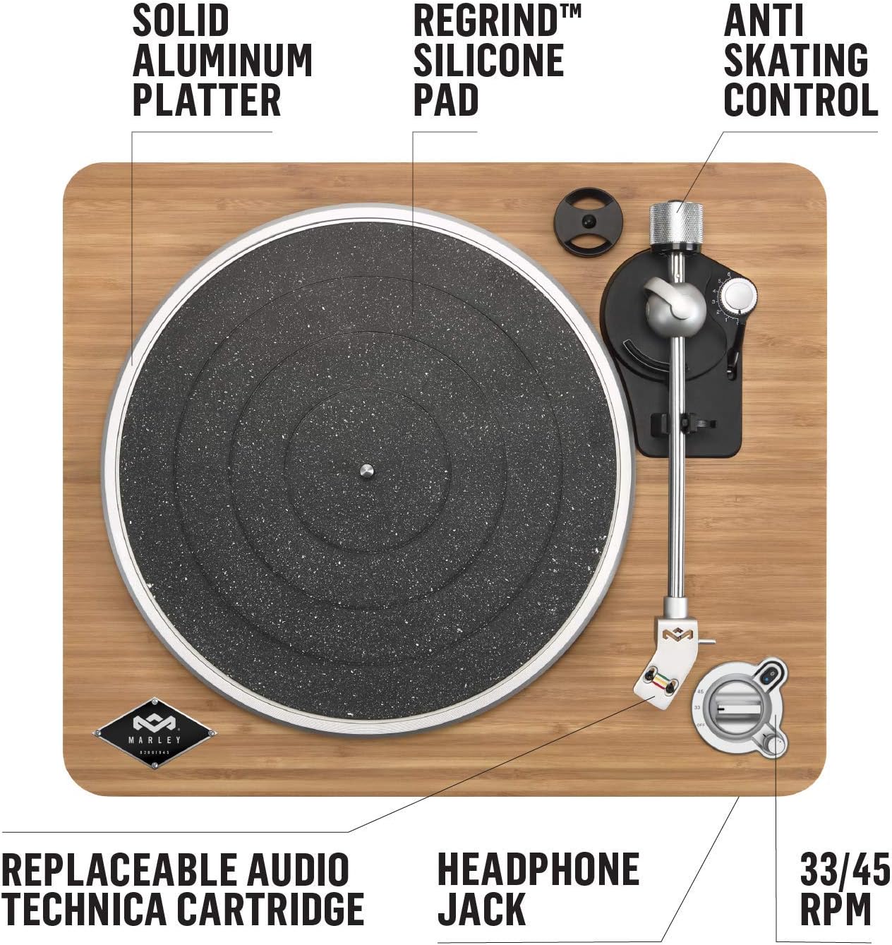 Tornamesa - House of Marley Stir It Up: Reproductor de Discos de Vinilo con conectividad Bluetooth inalámbrica, cinturón de 2 velocidades