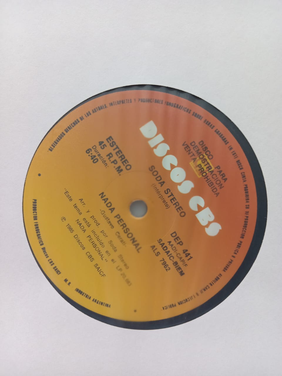 Soda Stereo - Nada Personal/Sobredosis de TV - LP Single